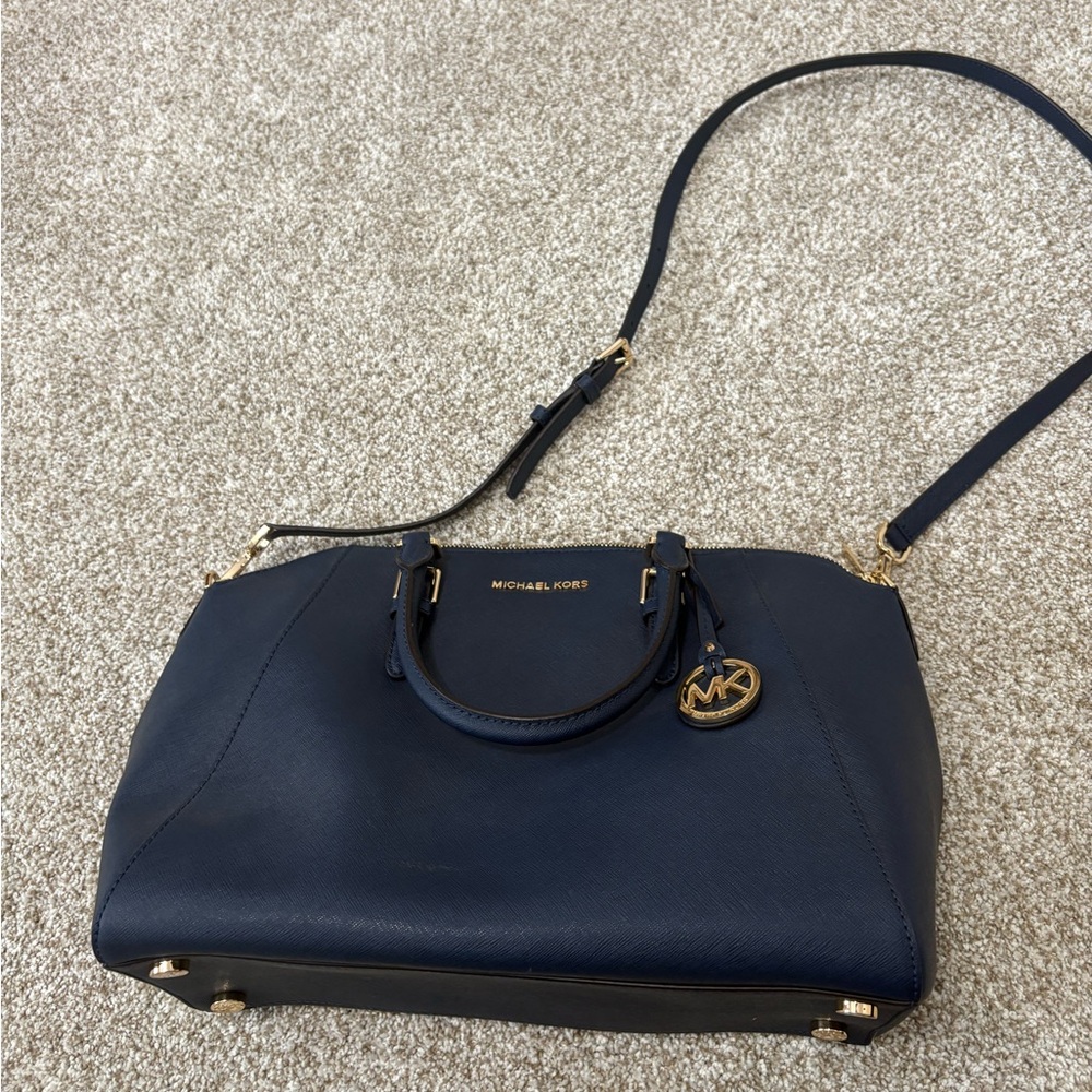 Michael Kors Ciara Large Satchel in Blue Saffiano Leather - Picture 5 of 6